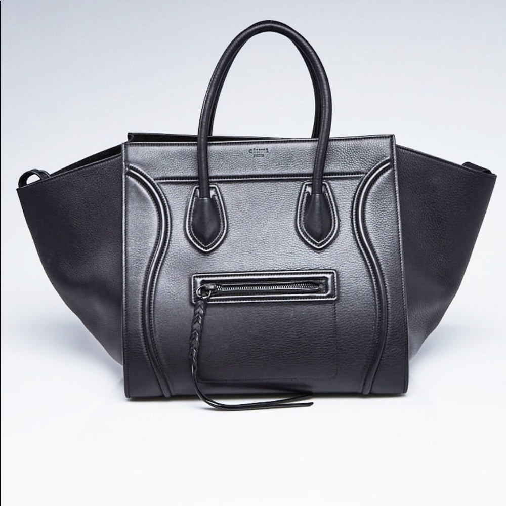 CELINE
Black Drummed Calfskin Leather Medium Phantom Luggage Tote…